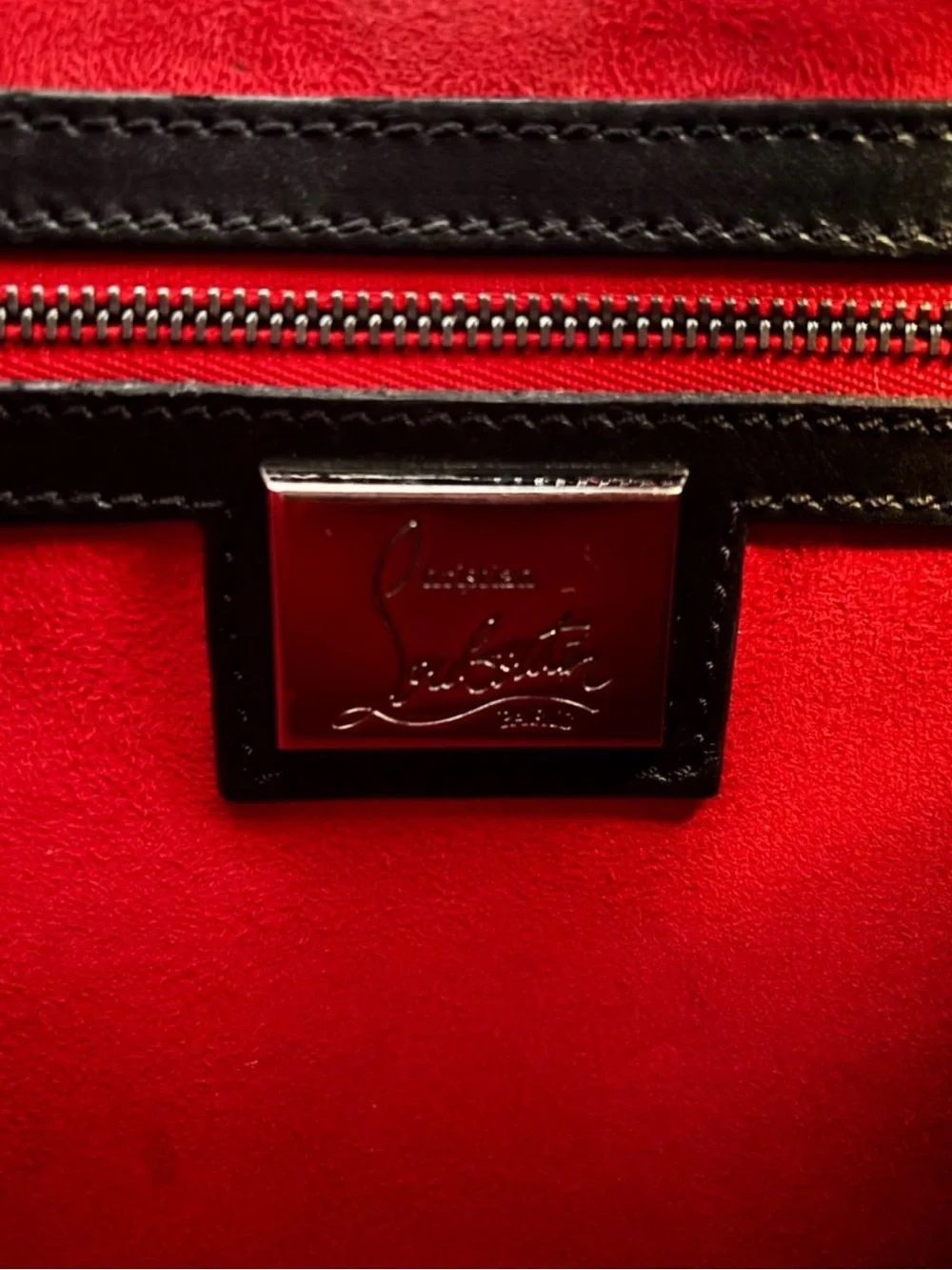Authentic Christian Louboutin Small Eloise Black Leather Spiked Tote Crossbody⁠